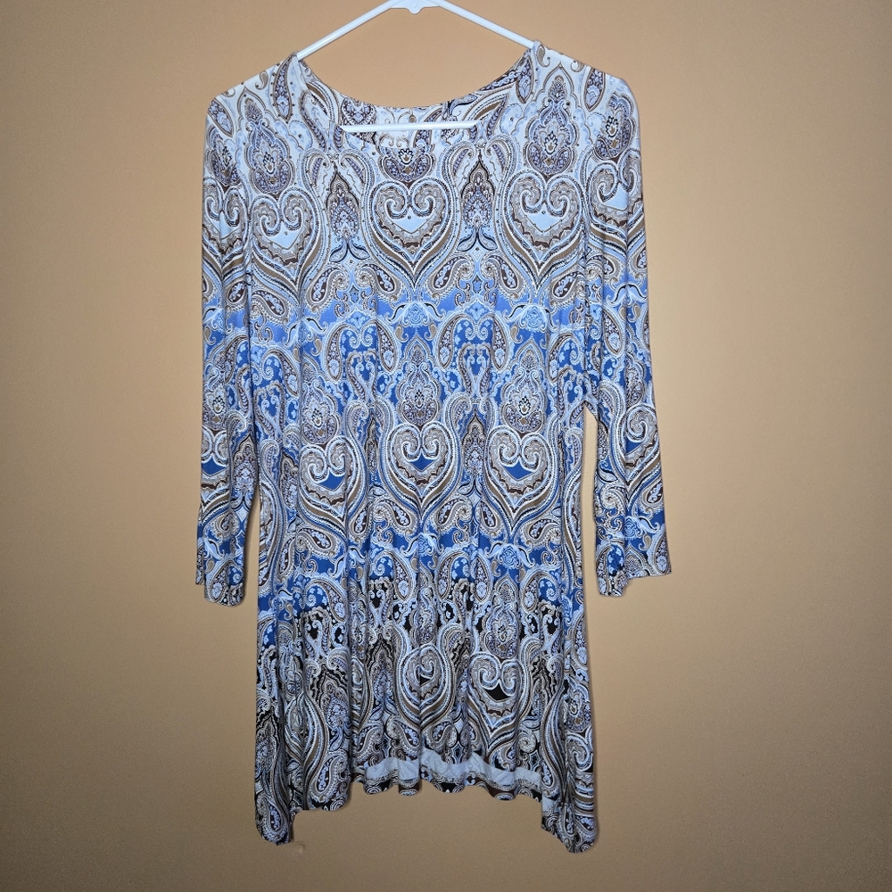 Ruby Rd Paisley Dress With Sequen Accent And Asymmetrical Hem PTP=16.5"